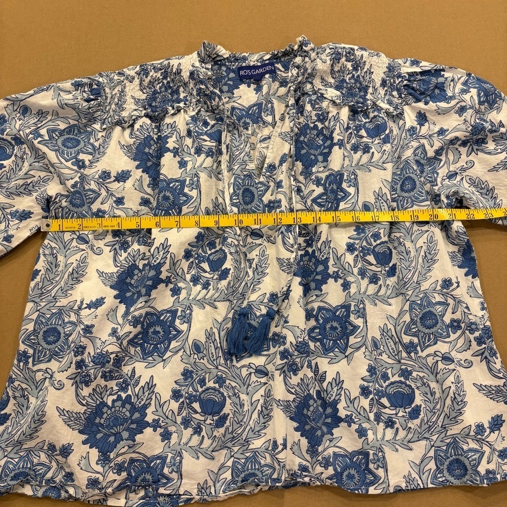 Ro’s Garden Leticia Hollie Shirt Blue & White 100% Cotton Size Large Tuckernuck - Picture 6 of 11